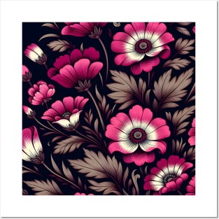 Magenta Floral Illustration Posters and Art